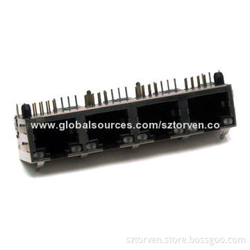 RJ45 Connector, RJ Side-entry 1x4 LED Jack, Available in 1x1-1x8 PoleNew